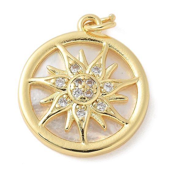 Латунные микро проложить кубического циркония подвески, плоские круглые с солнцем, с оболочкой, без свинца и без кадмия, долговечный, с целью перехода в кольце
