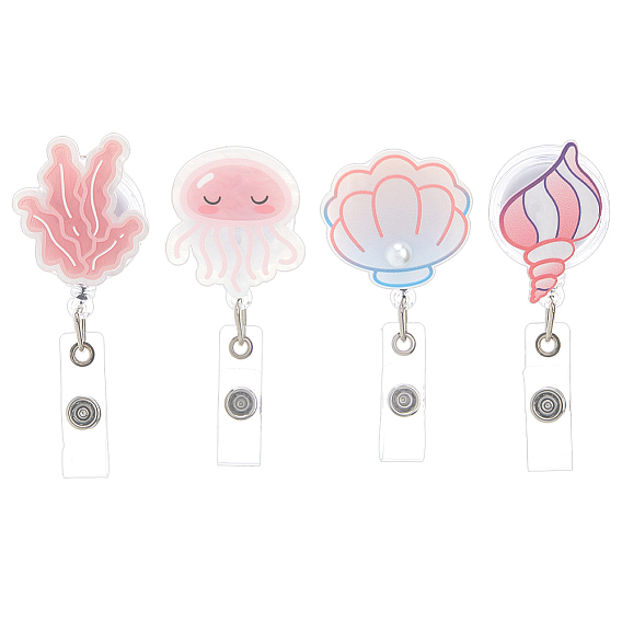 4 шт. 4 стили акриловые выдвижные катушки для значков, держателей карт, с кнопками из ПВХ и железа, держатель для удостоверения личности выдвижной, разнообразные