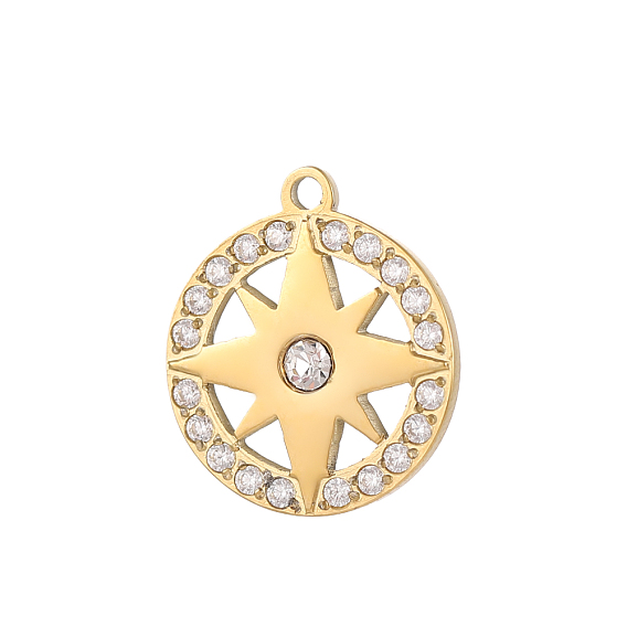 304 микро нержавеющей стали прокладывать Цирконом подвески, плоский круглый со звездными подвесками, ионное покрытие (ip)