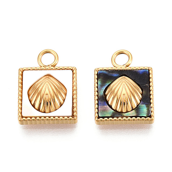 304 квадрат из натуральной ракушки из нержавеющей стали с подвесками в форме ракушки, реальный 14 k позолоченный, ионное покрытие (ip)
