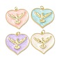 Латунь эмаль подвески, Сердце с подвесками в виде голубя, долговечный, без кадмия и без свинца, стойки покрытие, реальный 18 k позолоченный