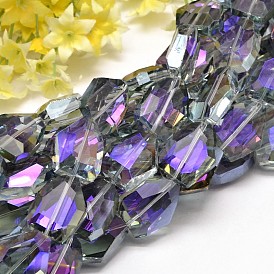 Half Rainbow Plated Faceted Polygon Glass Bead Strands, 25x20x10mm, Hole: 1.5mm, about 17pcs/strand, 16.3 inch