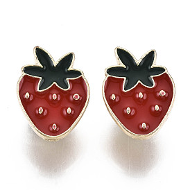 Alloy Brooches, Enamel Pin, with Brass Butterfly Clutches, Strawberry, Light Gold