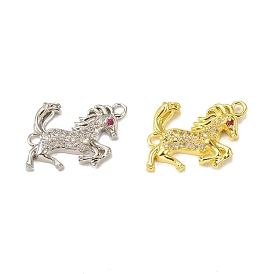 Brass Micro Pave Clear Cubic Zirconia Connector Charms, Horse Links