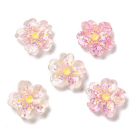 Transparent Resin Cabochons, Flower with Sequins