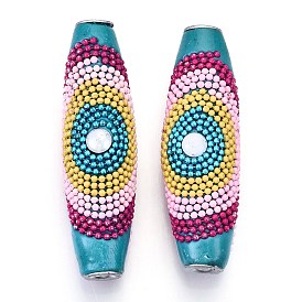 Рисовые шарики ручной Индонезия, с алюминиевым сердечником цвета платиновый металл и металлической фурнитурой, алюминиевые сердечники