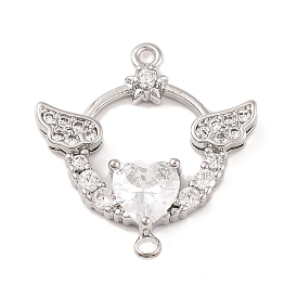 Brass Pave Clear Cubic Zirconia Connector Charms, Wing with Heart Links