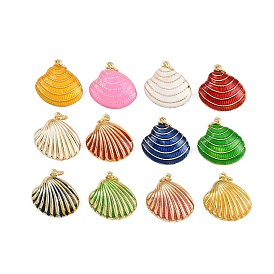 Подвески в форме ракушек из латуни с эмалью, с прыжковых колец, золотые, стойки покрытие, без кадмия и без свинца, долговечный