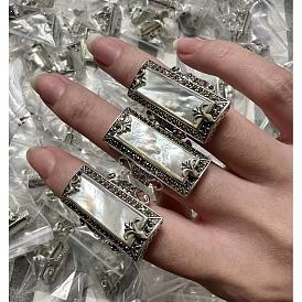 Alloy Acrylic Cuff Open Rings, Rectangle, Antique Silver