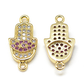 DIY Brass Micro Pave Cubic Zirconia Links, Hamsa Hand/Hand of Fatima/Hand of Miriam, with Eye