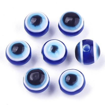 Perlas de resina de mal de ojo, rondo, 8x7 mm, agujero: 1.5 mm