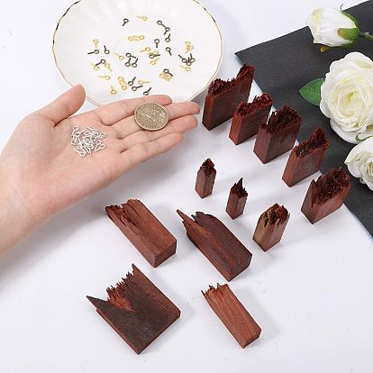 Unfinished Broken Blood Sandalwood Sets, for DIY Epoxy Resin, UV Resin Jewelry Pendant, Rings, Necklaces Making, with Waterproof Sandpaper Abrasive Paper and Iron Pinch Bails, For Half Drilled Beads