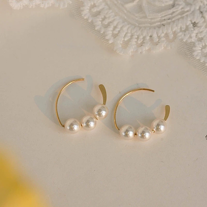 Круглые серьги-манжеты из пластикового сплава с жемчугом