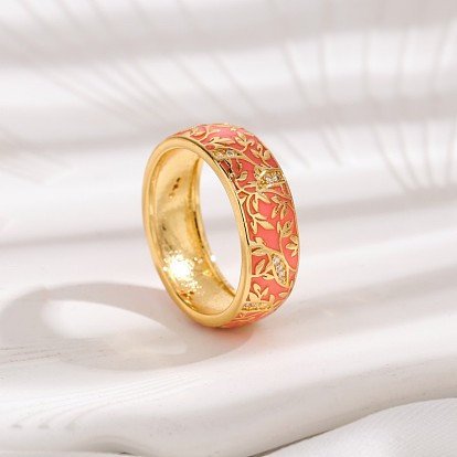 Латунные микро проложить пальцев кольца кубического циркония, с эмалью, цветочным узором