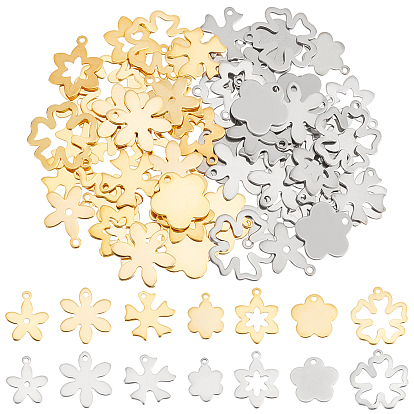 84Pcs 14 Style 201 Stainless Steel Pendant, Flower