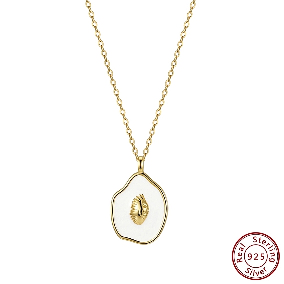 925 Sterling Silver Enamel Pendants, White Irregular Charms, without Necklace