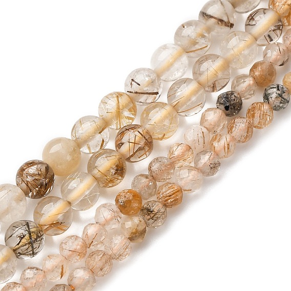 Природные Rutilated кварцевые нити бисера, круглые