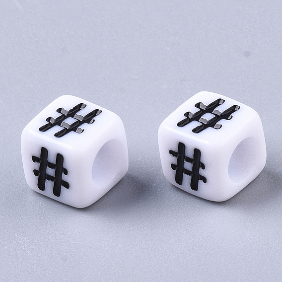 Opaque Acrylic European Beads, Large Hole Beads, Cube with Mark #