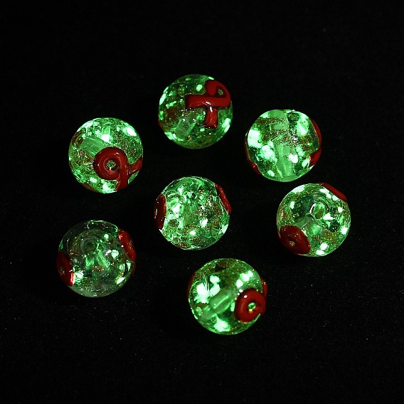 Светящиеся стеклянные бусины ручной работы из золотистого песка, круглая с информационной лентой, светится в темноте