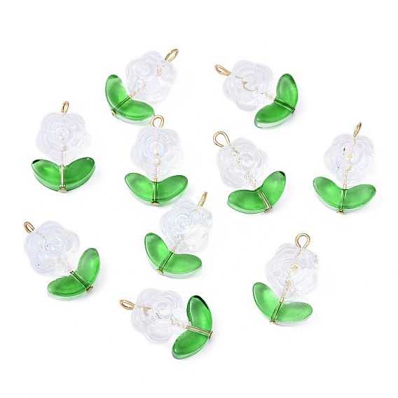 10 шт. Стеклянные подвески, цветок, с 304 фурнитурой из нержавеющей стали