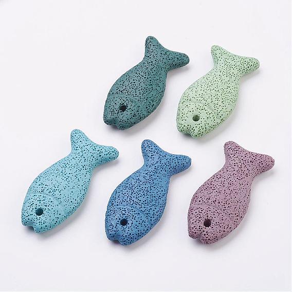 Большие подвески из натуральной лавы, рыба, окрашенные