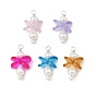 Round Shell Pearl Beaded Pendants, Angel Charms with Glass Wings, Platinum