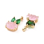 Brass Micro Pave Green & Pink Cubic Zirconia Pendants, Rabbit Charms