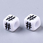 Opaque Acrylic European Beads, Large Hole Beads, Cube with Mark #