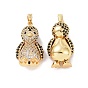 Brass Micro Pave Cubic Zirconia Pendants, Mechanical Charm, Penguin Charm