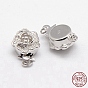 925 Sterling Silver Box Clasps, Flower, 14.5x10x7mm, Hole: 2mm