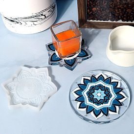 DIY Food Grade Silicone Mandala Pattern Coaster Molds, Resin Casting Molds, For UV Resin, Epoxy Resin Craft Making, Flower/Flat Round Shape