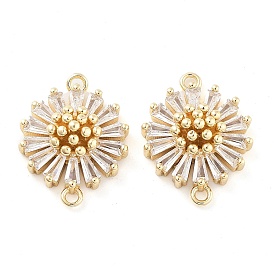 Brass Pave Clear Glass Connector Charms, Flower Links