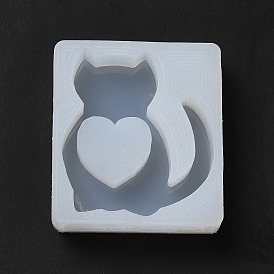 DIY Quicksand Silicone Molds, Resin Casting Molds, for UV Resin, Epoxy Resin Craft Making, Cat with Heart