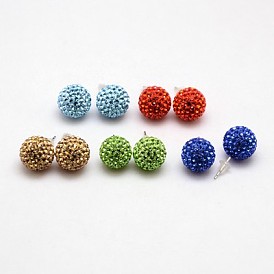 925 Sterling Silver Austrian Crystal Rhinestone Ear Studs, with Plastic Ear Nuts, Round, 12mm, Pin: 0.8mm