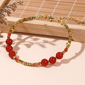 Natural Carnelian & Synthetic Non-magnetic Hematite Braided Bracelets for Women