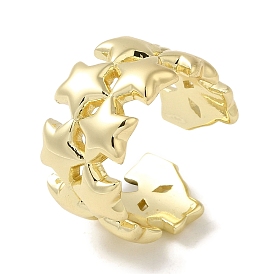 Brass Open Cuff Rings, 2-Row Star Ring for Women