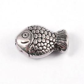 Fish Tibetan Style Alloy Beads, Cadmium Free & Lead Free, 10x7x4mm, Hole: 1mm