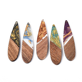 Подвески из непрозрачной смолы и ореха, слезинки, с блеском порошок