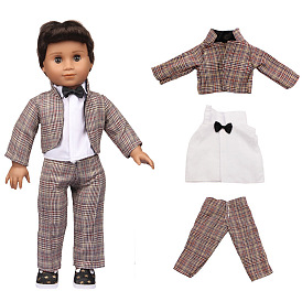 Three-piece Stripe Shirt & Coats & Trousers Business Suit Cloth Doll Outfits, for 18 inch Boy Doll Party Dressing Accessories