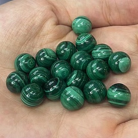 Perlas de malaquita naturales hebras, sin agujero, rondo