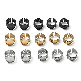304 Stainless Steel Cuff Ring Components, Round Bezel Pad Ring Setting