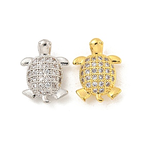 Rack Plating Brass Micro Pave Clear Cubic Zirconia Beads, Long-Lasting Plated, Cadmium Free & Lead Free, Turtle