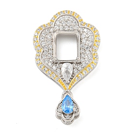 925 Sterling Silver Micro Pave Clear Cubic Zirconia Open Back Bezel Pendant Cabochon Settings,  Flower