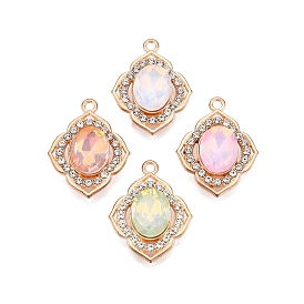 Alloy Glass Pendants, with Rhinestone, Cadmium Free & Lead Free, Rhombus Charms