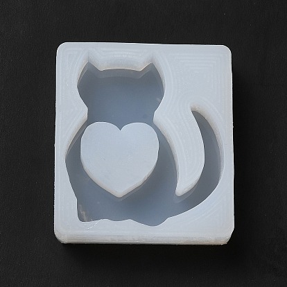 DIY Quicksand Silicone Molds, Resin Casting Molds, for UV Resin, Epoxy Resin Craft Making, Cat with Heart