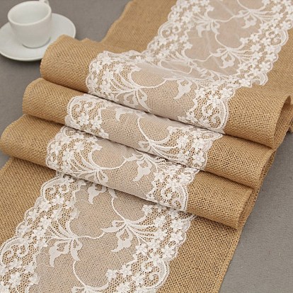 Caminos de mesa de tela de yute y encaje., Para bodas, fiestas, festivales, decoración de manteles para el hogar., Rectángulo