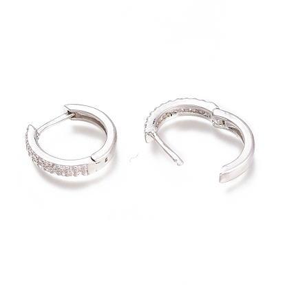 Brass Micro Pave Clear Cubic Zirconia Huggie Hoop Earrings, Long-Lasting Plated, Ring