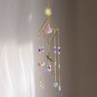 Проволочные самородки, подвесные украшения из драгоценных камней, металлические ромбы и стеклянные ловцы солнца для украшения окон и балконов дома
