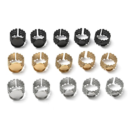 304 Stainless Steel Cuff Ring Components, Round Bezel Pad Ring Setting