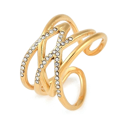 Ионное покрытие (ip) 304 манжетное кольцо из нержавеющей стали со стразами, открытое кольцо с широкой полосой для женщин